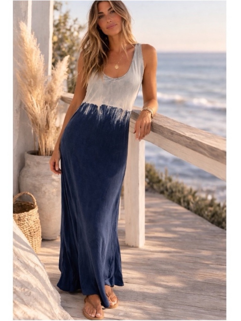 James Perse Blue Ombre Slip Dress Size 2 Fits US 6 8 Open Back Midi